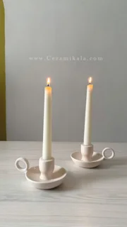 جا شمعی سرامیکی سفید دسته دار